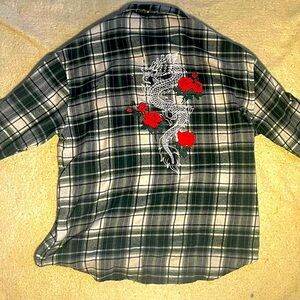 White and green dragon flannel
